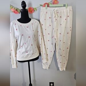 New Jane & Delancey Embroidered Heart Jogger Set Size L